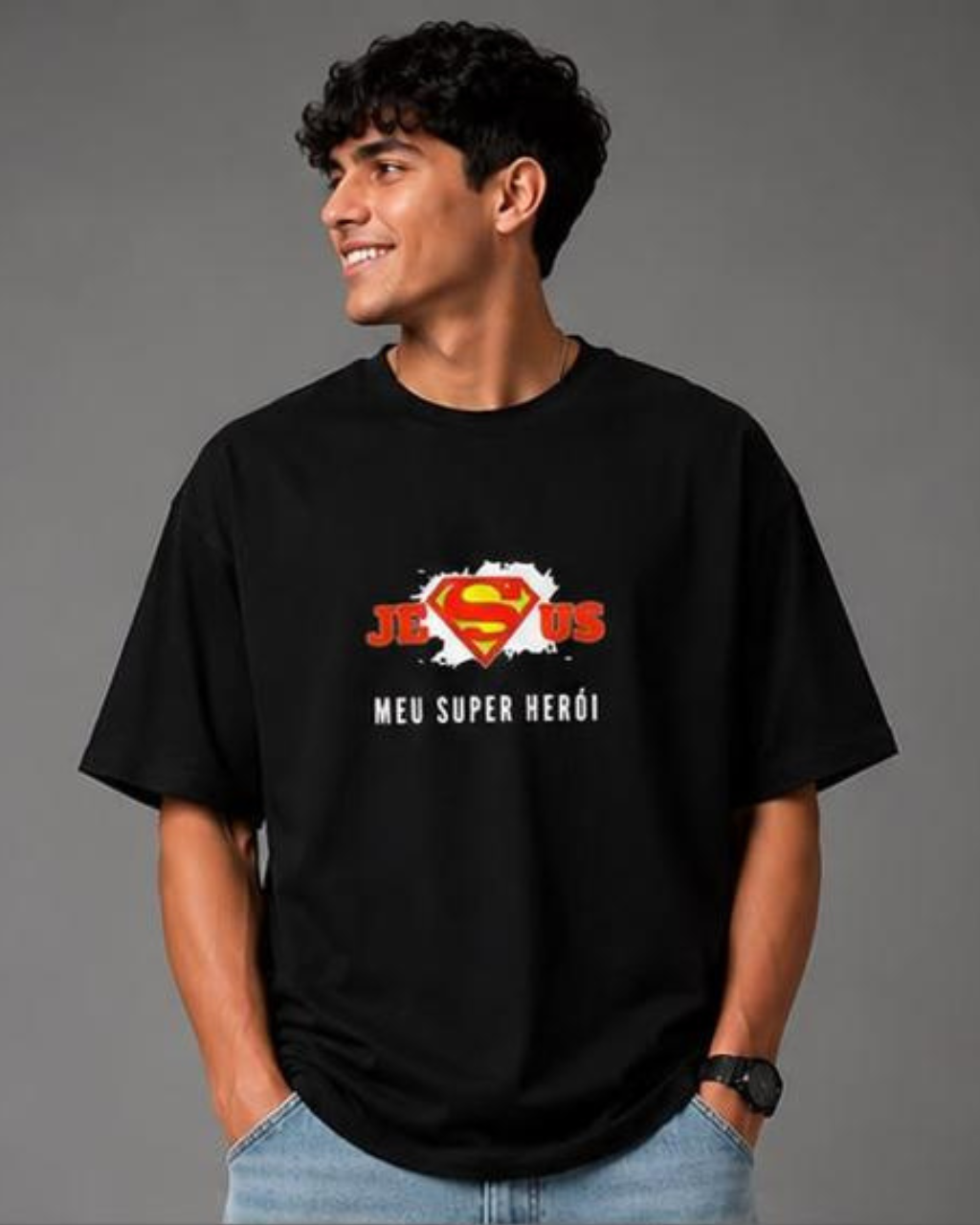 Camiseta Oversized "JESUS MEU SUPER HEROI"