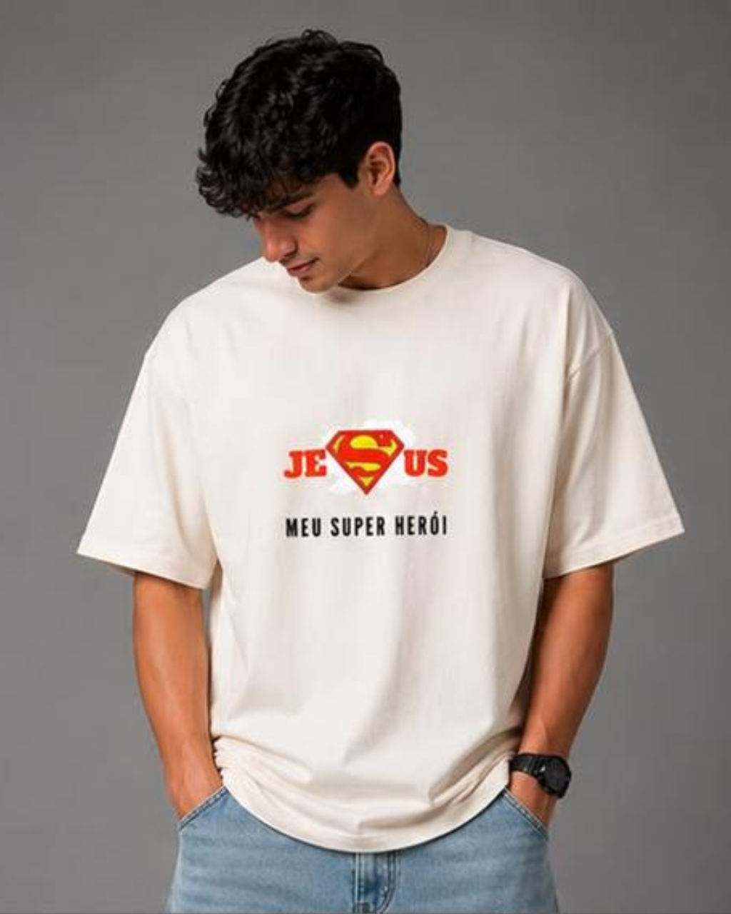 Camiseta Oversized "JESUS MEU SUPER HEROI"