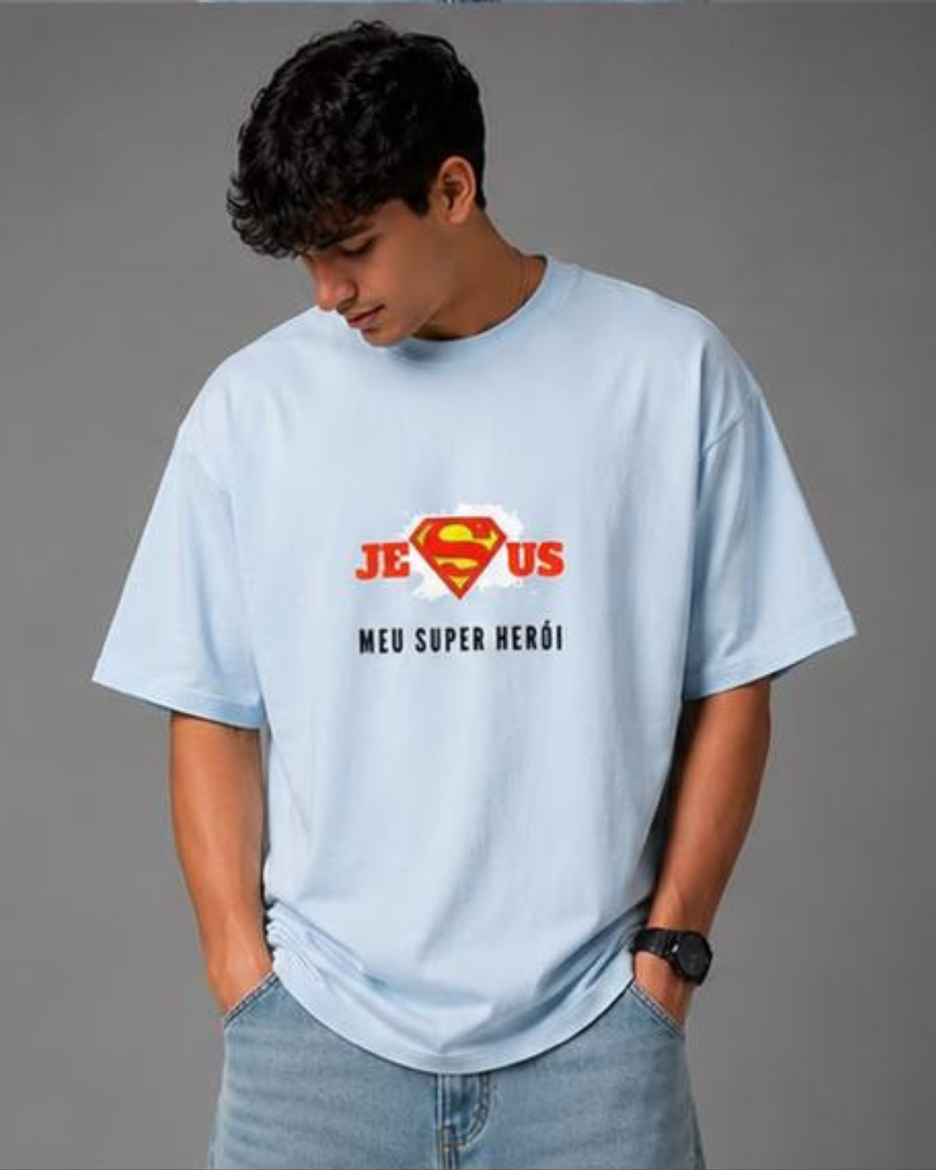 Camiseta Oversized "JESUS MEU SUPER HEROI"
