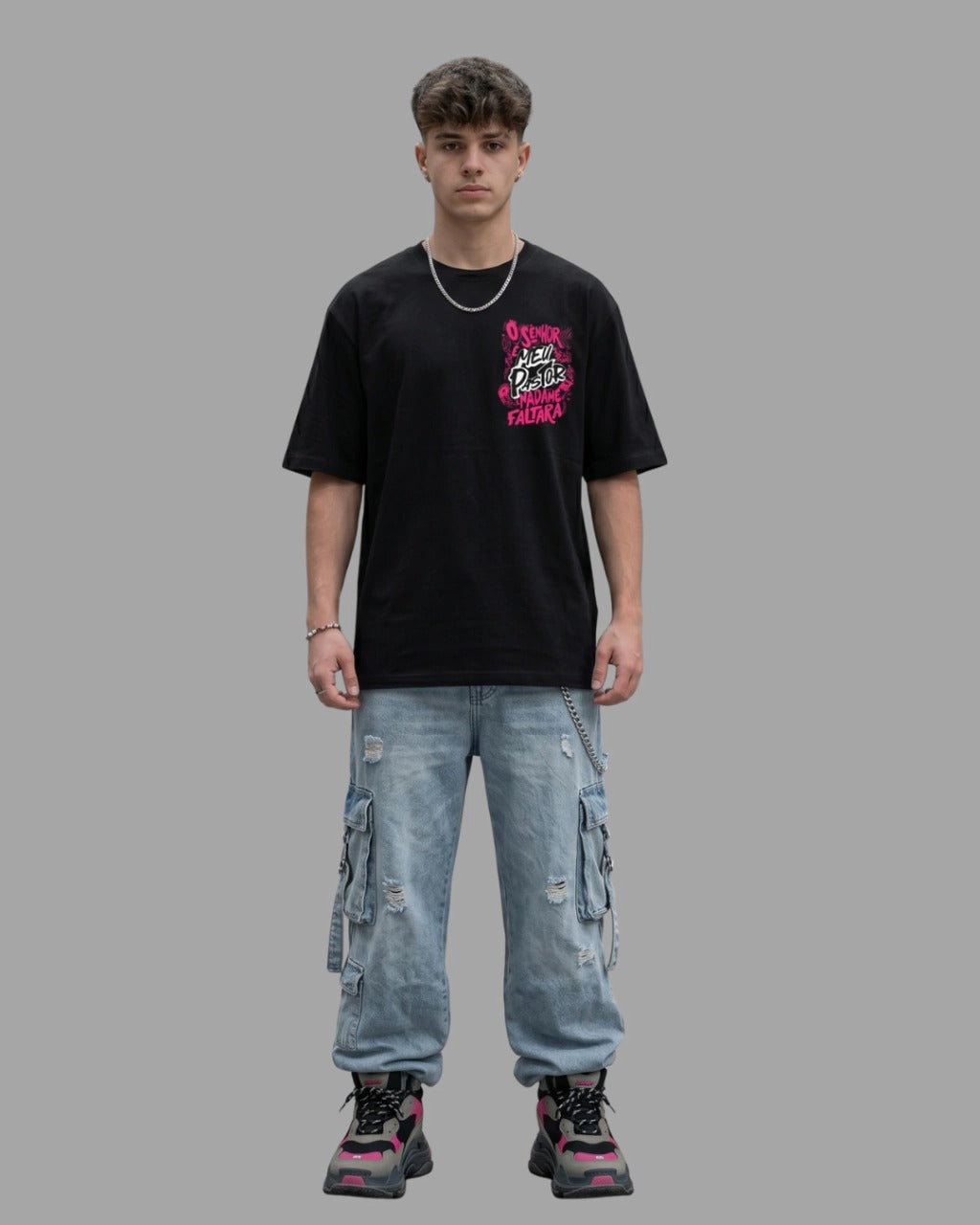 Camiseta Oversized "O SENHOR É O MEU PASTOR" 'Estilo Rosa'