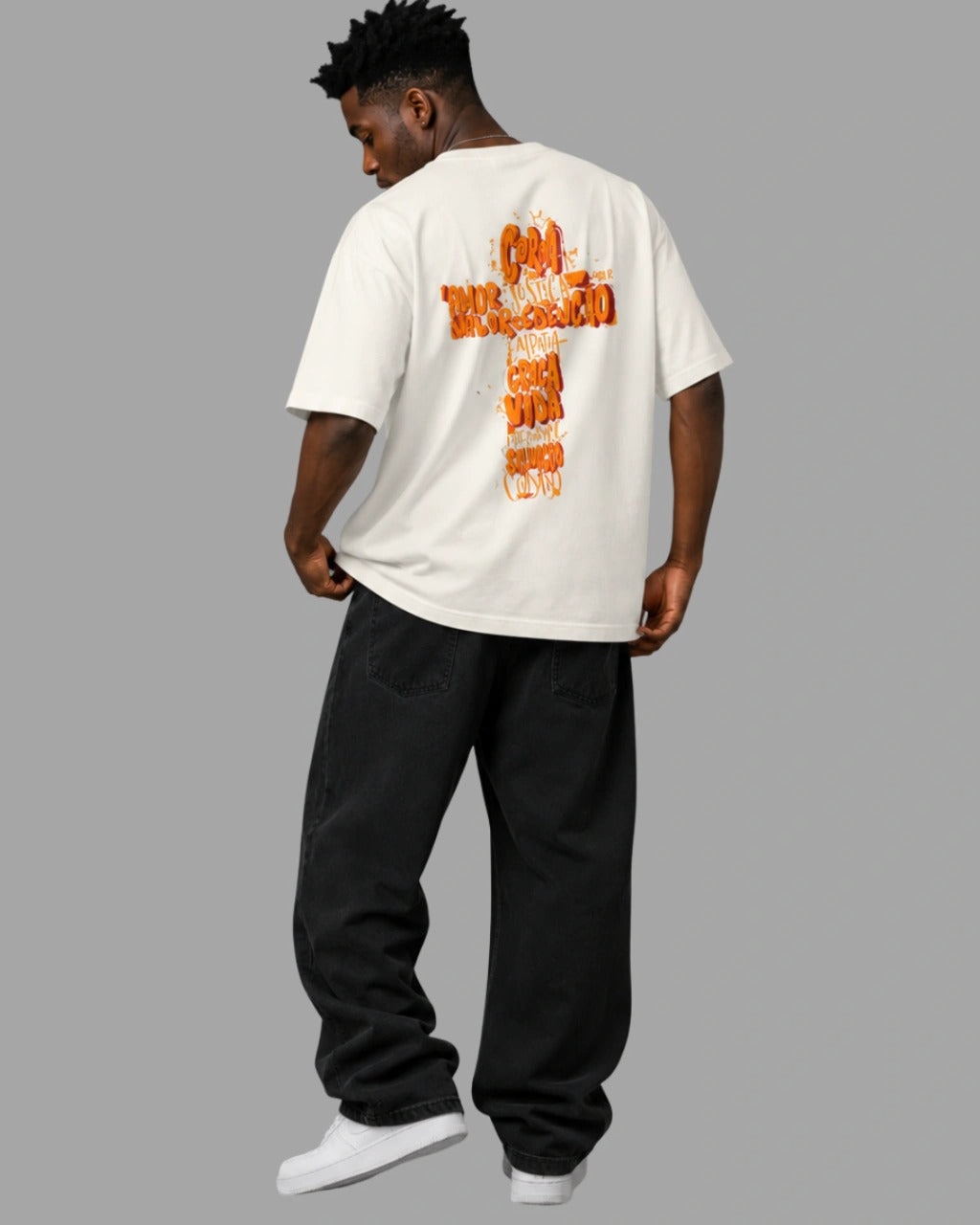 Camiseta Oversized "COROAI GRAÇA VIDA SALVAÇÃO"